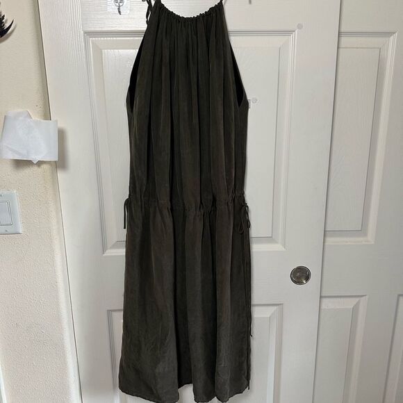 Objects Without Meaning Hi-Neck Halter Dress Gathered Green Lagenlook sz Medium - Picture 13 of 16